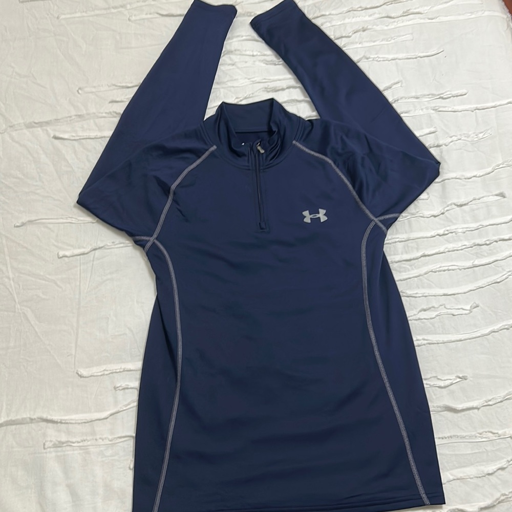 Under Armour Fitted Coldgear 1/4 Zip Pullover Navy w/Gray Stitching - Medium